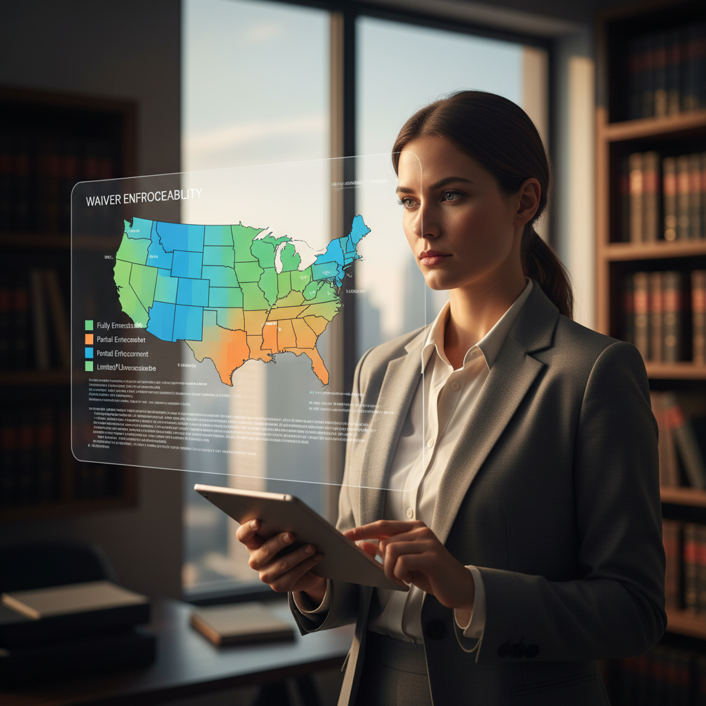 Map of United States showing varying waiver enforceability by state with color coding